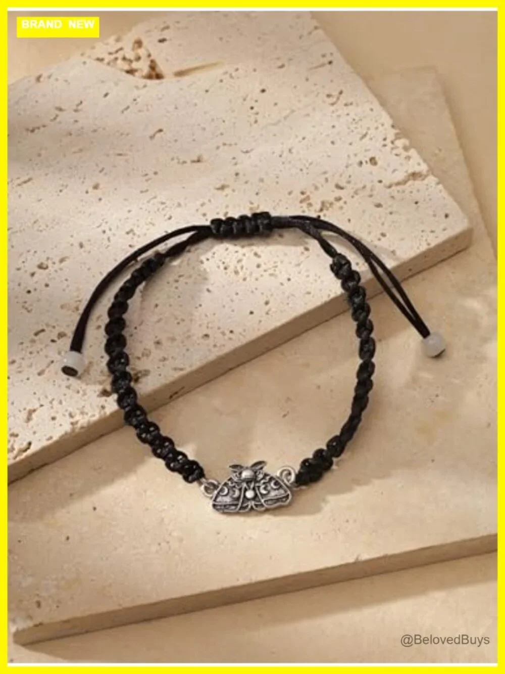 Luna Moth Black Braided Bracelet Gothic Emo Grunge Adjustable Rope